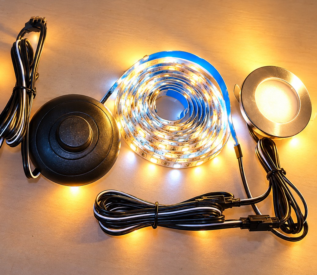 LED strip and LED spot lighting with footswitch control